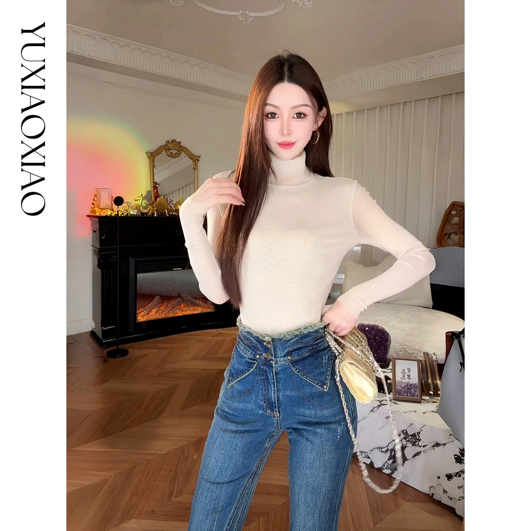 余潇潇【温柔布蕾】时髦气质百搭亮丝弹力修身经典堆堆领打底衫