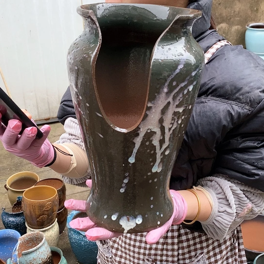 红泥花盆瑕疵口16高30