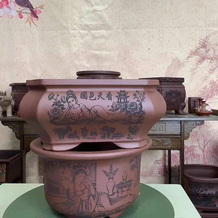 紫砂花盆国色天香