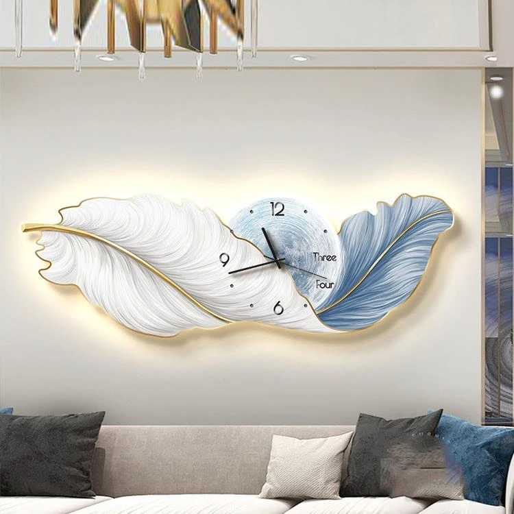 羽毛入户时钟玄关装饰画抽象艺术led灯画客厅走廊过道挂画壁画