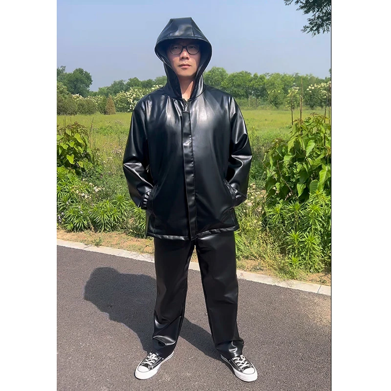 男士单皮衣皮裤套装防风防水防油干活穿的耐磨耐脏柔软舒适