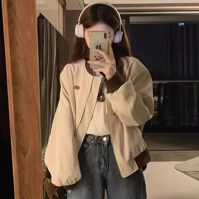 女士外套女2025春秋款女新款棒球服短款美式撞色街头休闲夹克上衣