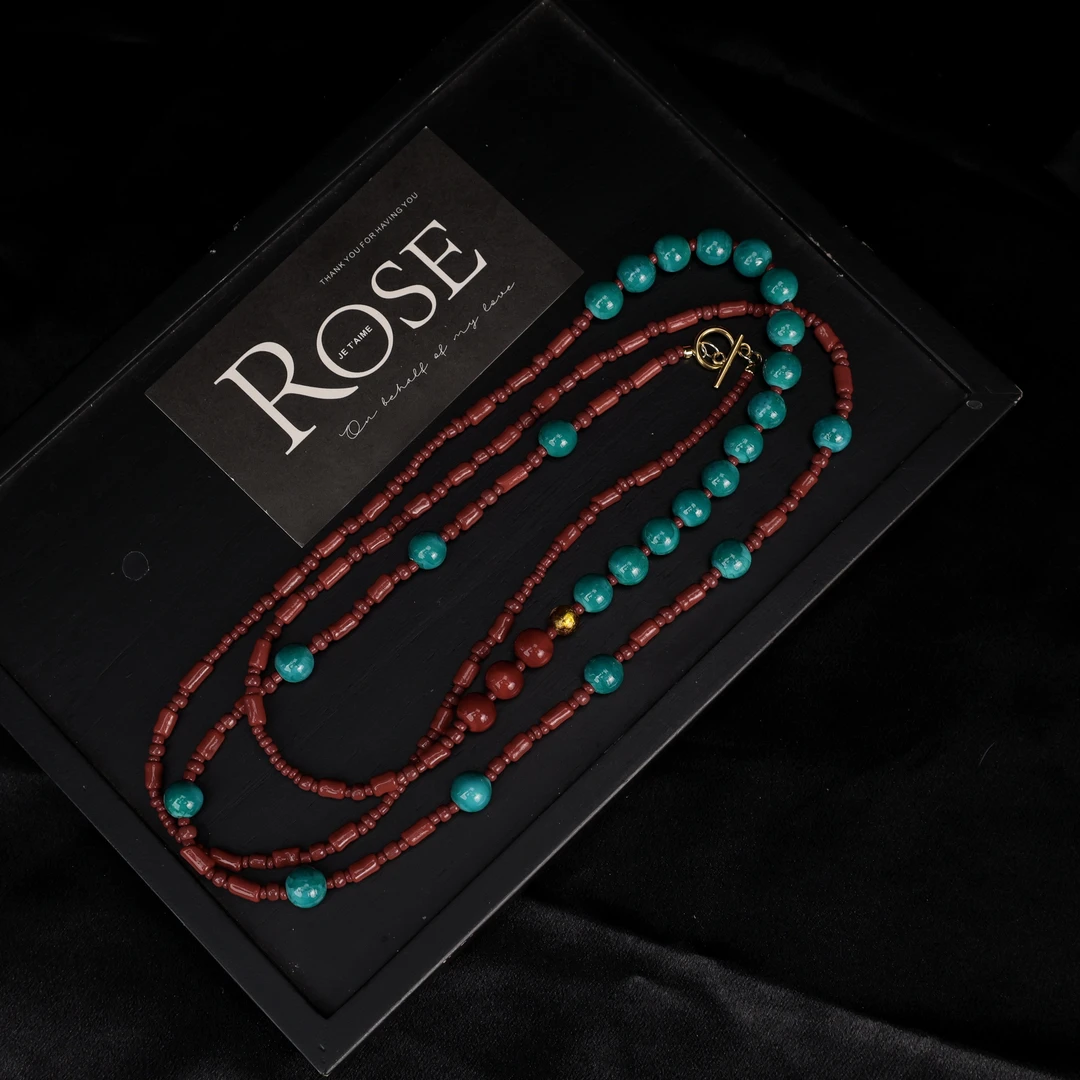 合金项链 LZ3808红色扭扭孔雀色双层叠戴长链