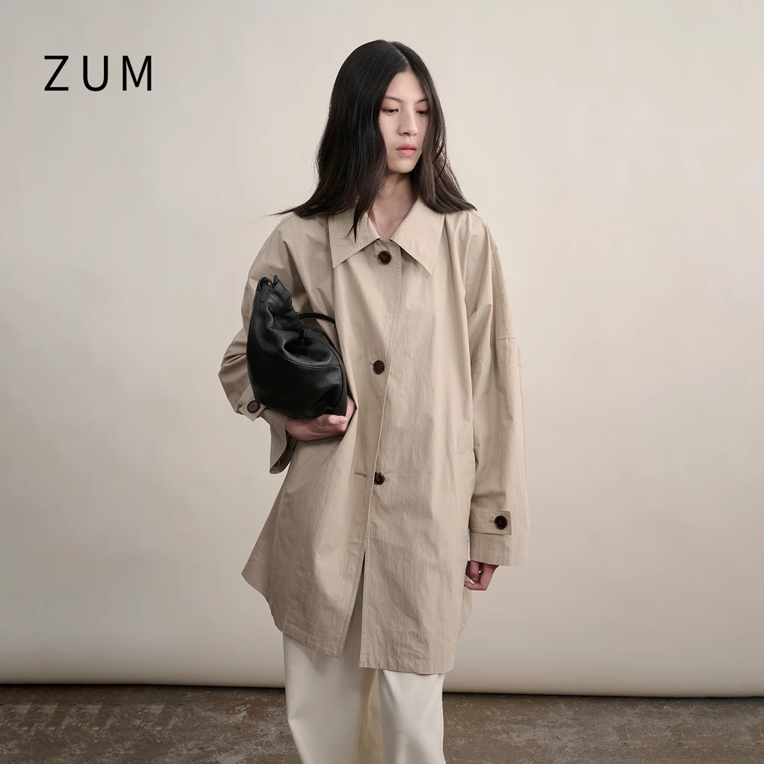 ZUM 简约风衣女短款25秋新款耐穿翻领上衣舒适廓形通勤外套长袖