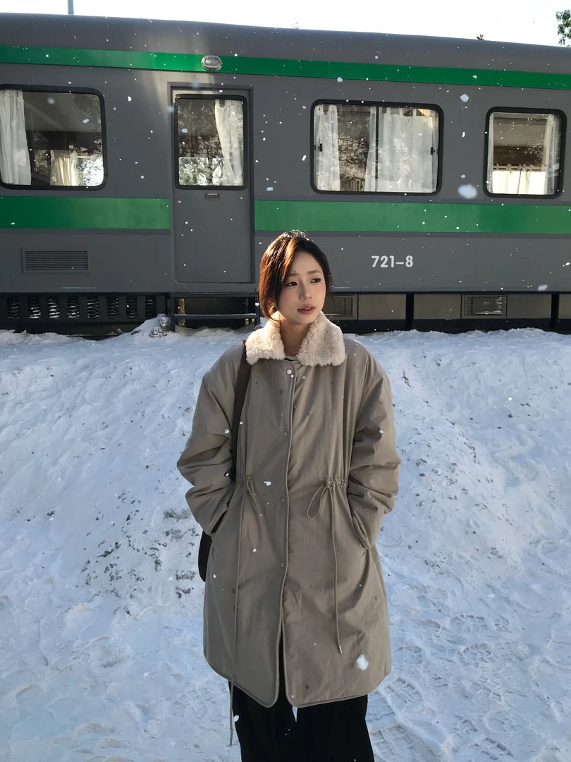 JYZ SEASON.厚款大衣毛领卡其韩版宽松型翻领秋冬中长款长袖冬季