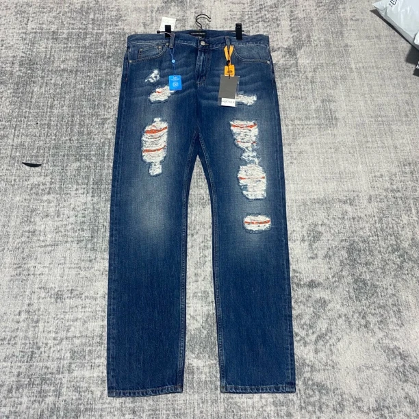 未使用 Alexander McQueen/亚历山大·麦昆 蓝色破洞设计牛仔42954