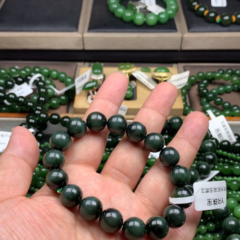 【闪购商品】未镶嵌手串和田玉（碧玉）绿****哥12m m