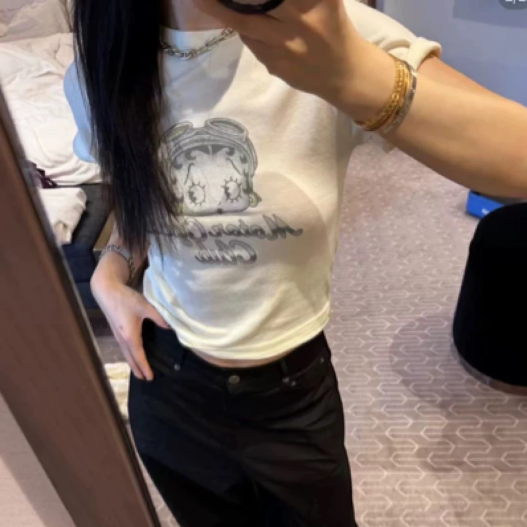 韩国东大门VISUAL SPACE2025春新款百搭洋气贝蒂印花短袖T恤女