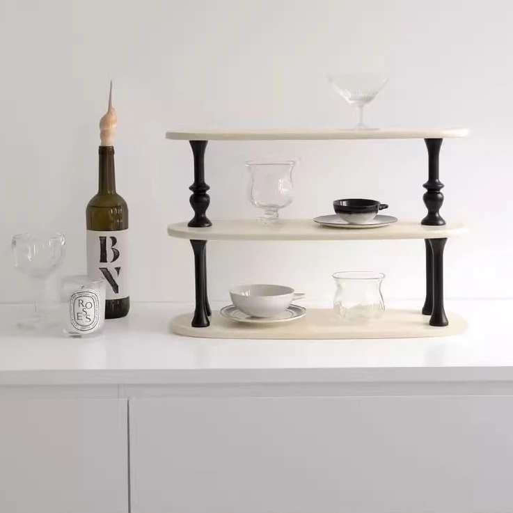 复古多功能化妆品桌面收纳架零食手办玄关水杯木质香水装饰置物架