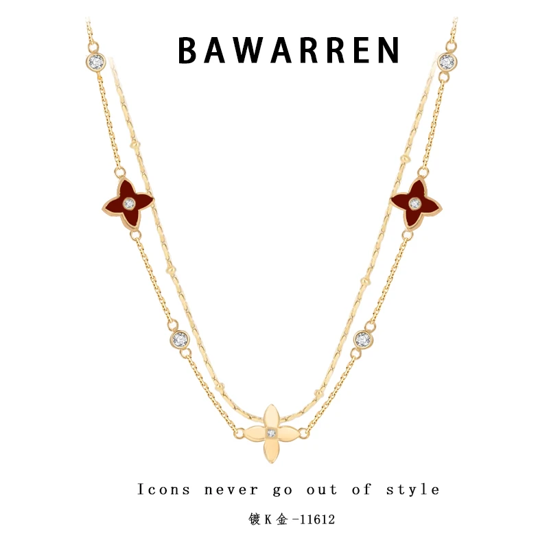 Bawarren 11612-【红尖花】轻奢百搭项链