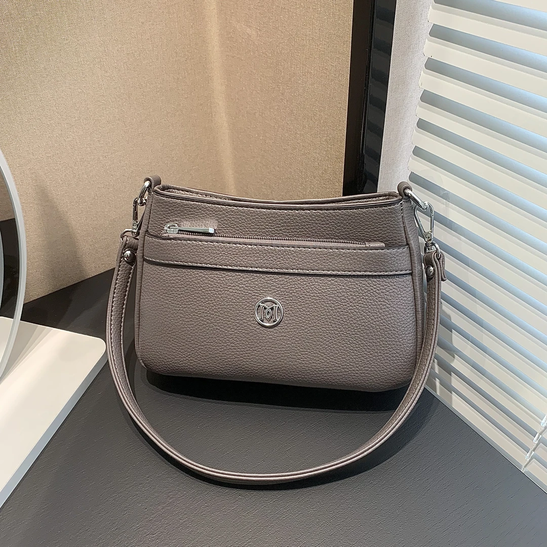 2025夏季荔枝纹多隔层款斜挎包真皮腋下包单肩包休闲女士百搭