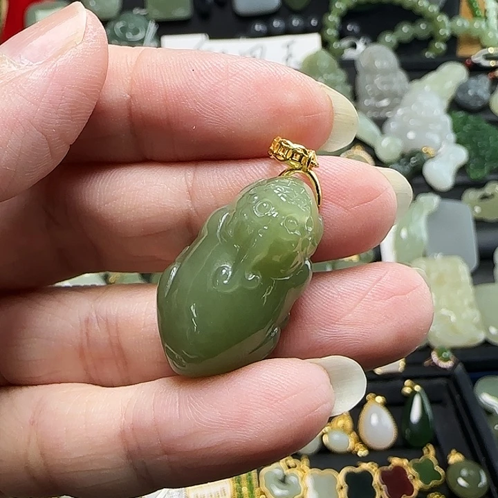 颈饰银S925镶嵌和田玉稳***福