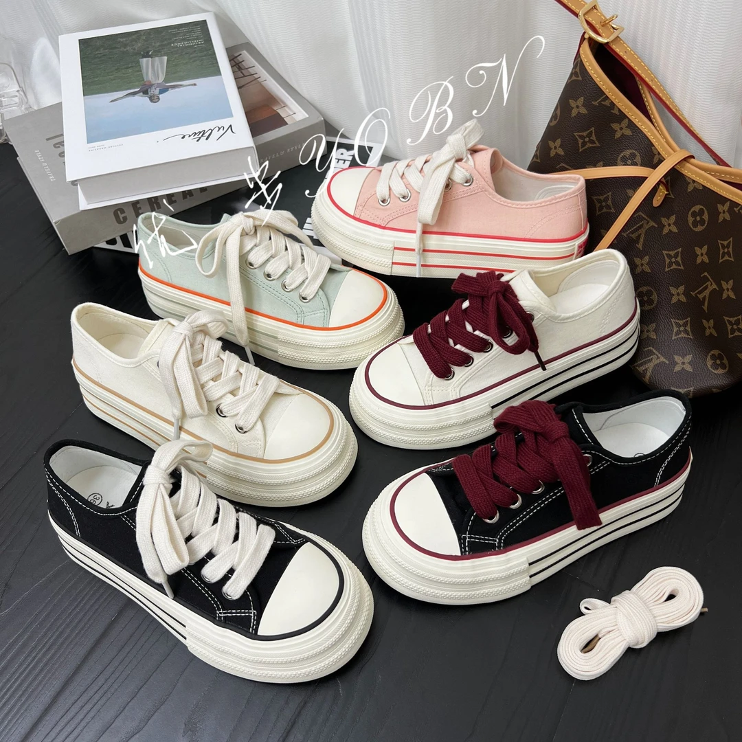 【薄款帆布鞋】厚底增高百搭秋季新款学生休闲女ins平底板鞋子h1057