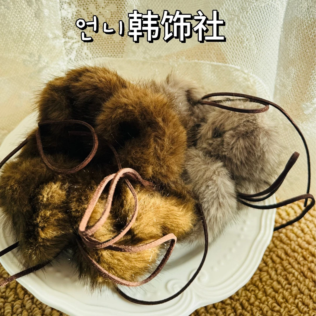 韩系秋冬双色绑结毛绒发圈