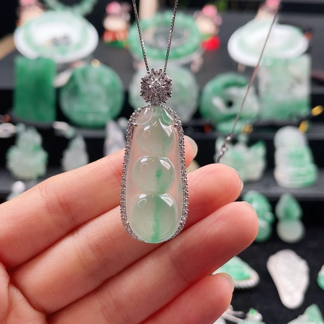 石英质玉银S925镶嵌吊坠(不含链)