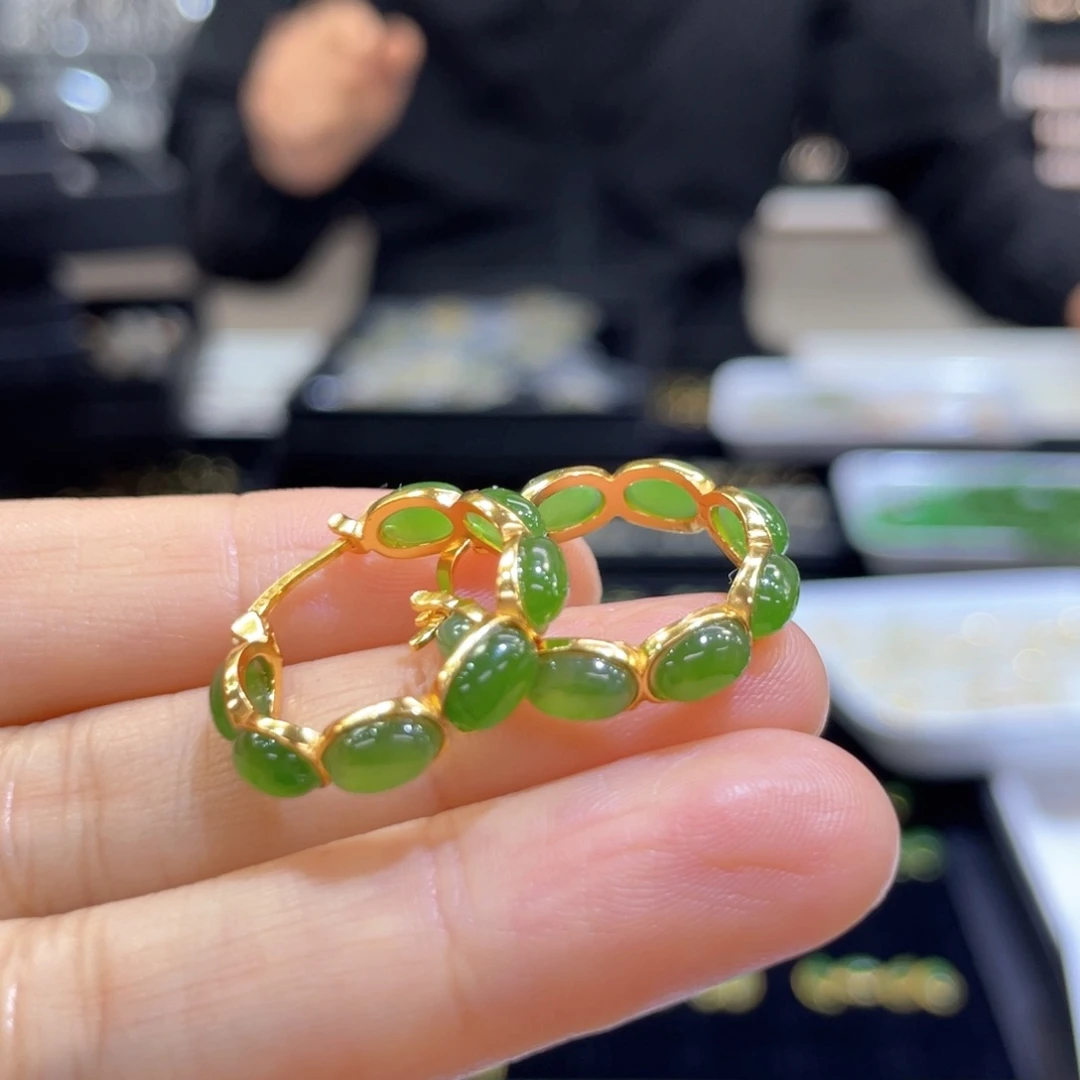 银S925镶嵌和田玉耳饰