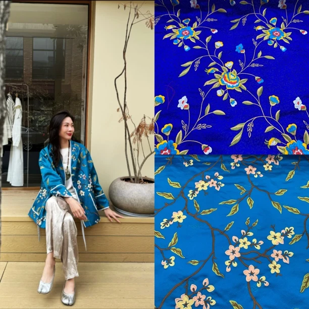 【华莹布所】新中式桑蚕丝国风刺绣牡丹花面料