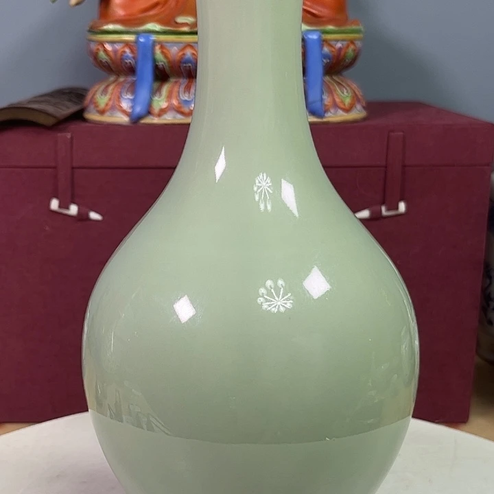 安***心瓶豆青釉瓶子釉面好
