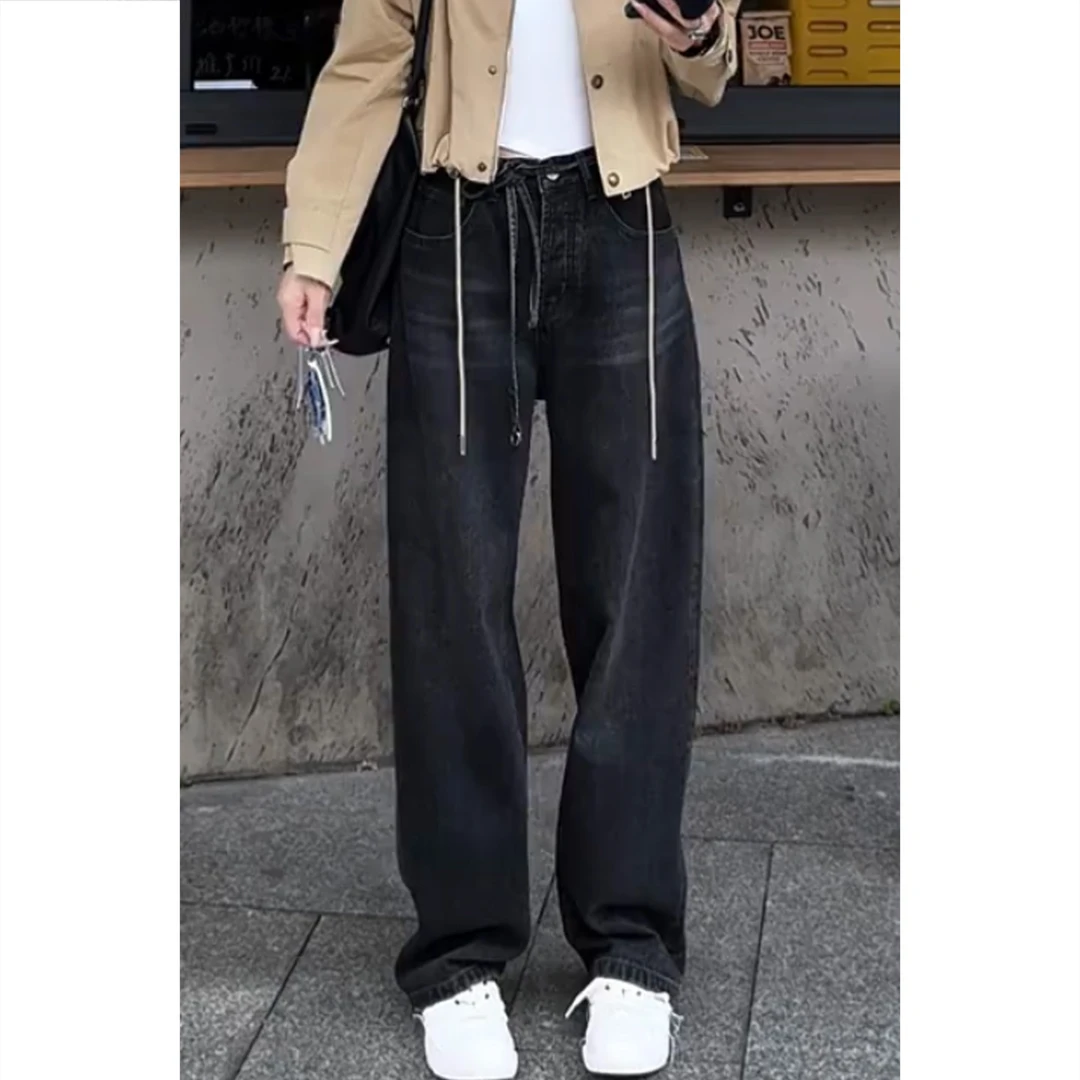 艾塔莉早秋时尚女款高街裤直筒牛仔裤子高腰显瘦阔腿裤百搭直筒裤