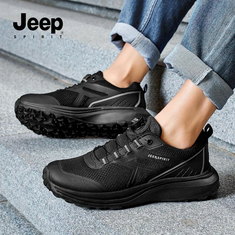 JEEPSPIRIT透气青年白鞋男低帮防滑网面鞋软底中跟减震耐磨厚底鞋