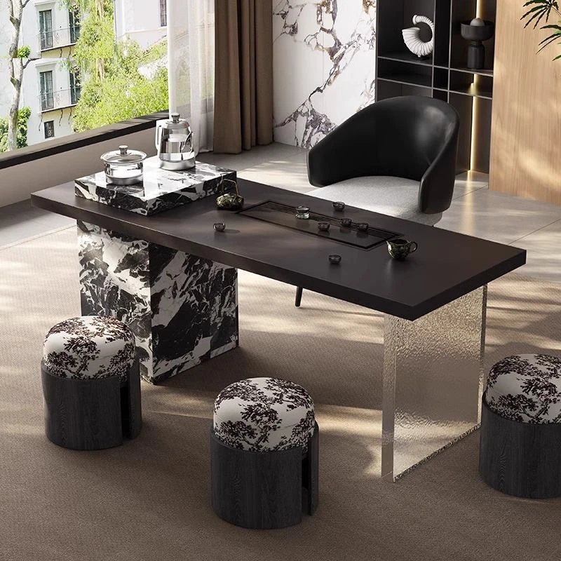 茶桌家用小茶台轻奢意式极简客厅小型高级感泡茶桌岩板阳台茶桌椅