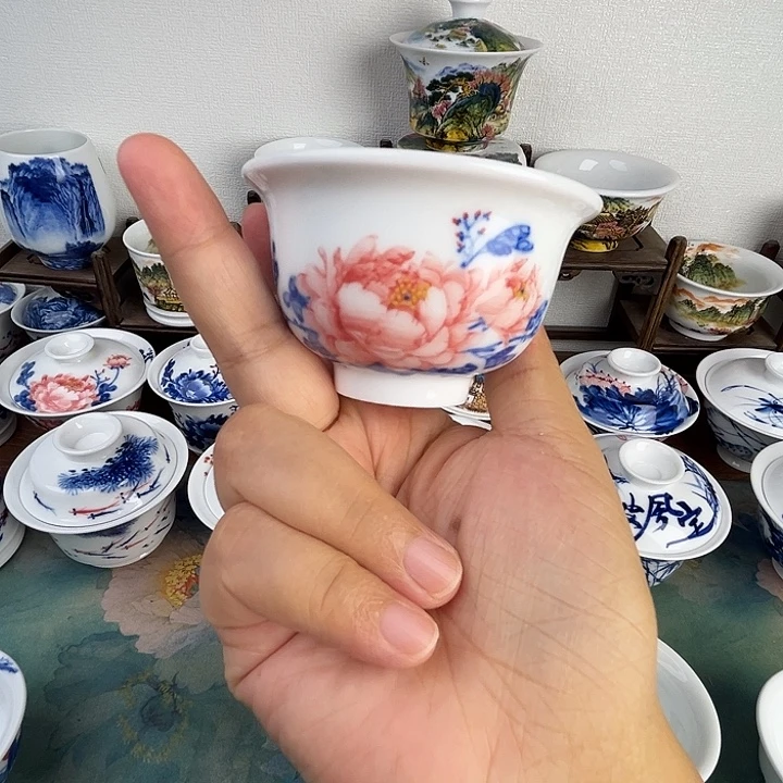忠意堂釉下彩红牡丹