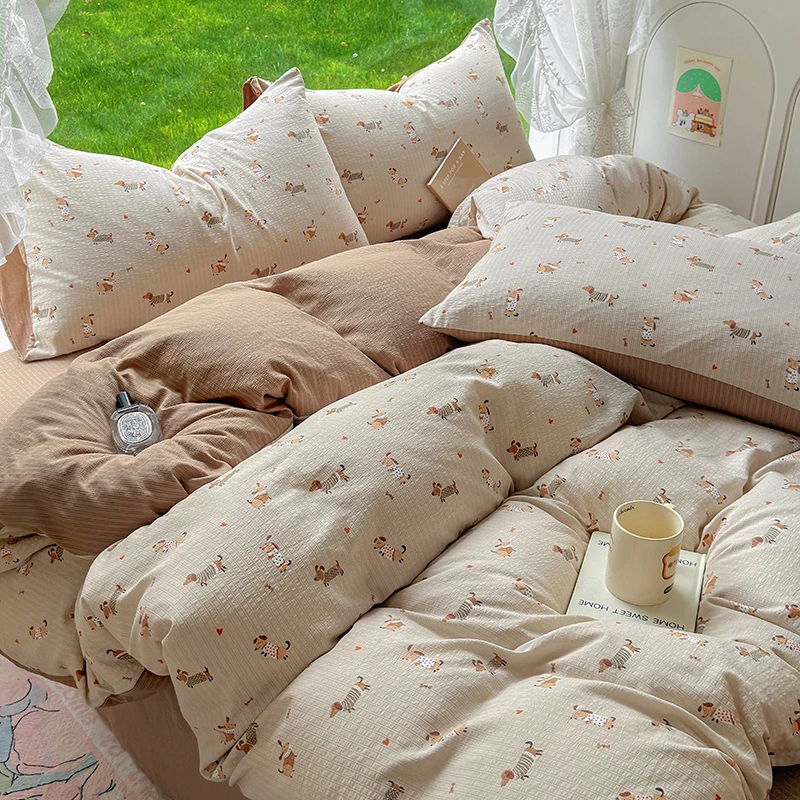 【叮当汪】有氧提花双层纱双层纱韩版碎花柔软透气四件套床单