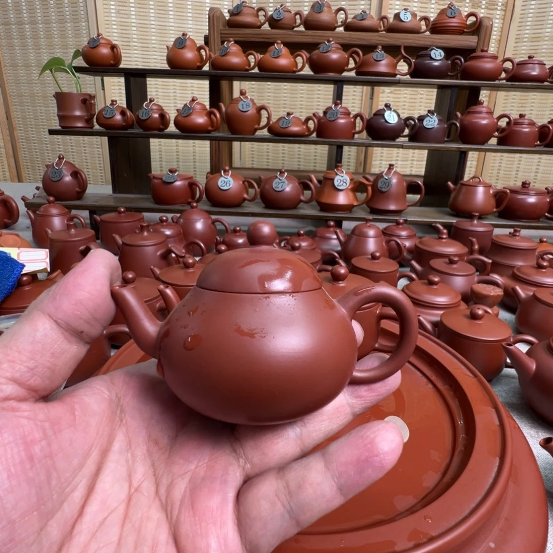 明***我茶壶紫砂潮州手拉朱泥壶，微瑕不退换