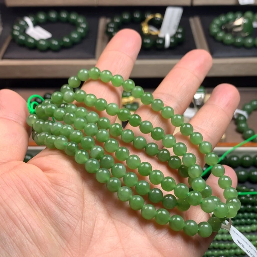 【闪购商品】和田玉（碧玉）颈饰未镶嵌6mm果绿