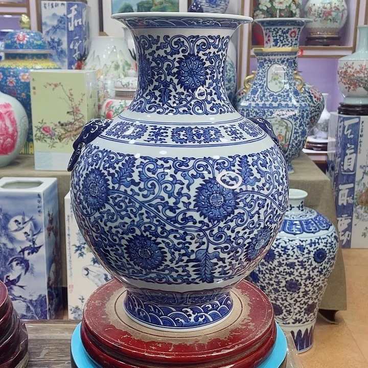 花瓶全手工釉下青花灯笼瓶