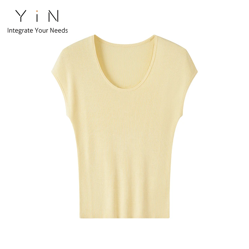 【fangfang专属】YiN 100%桑蚕丝超细U领简约慵懒风高级感短袖26015