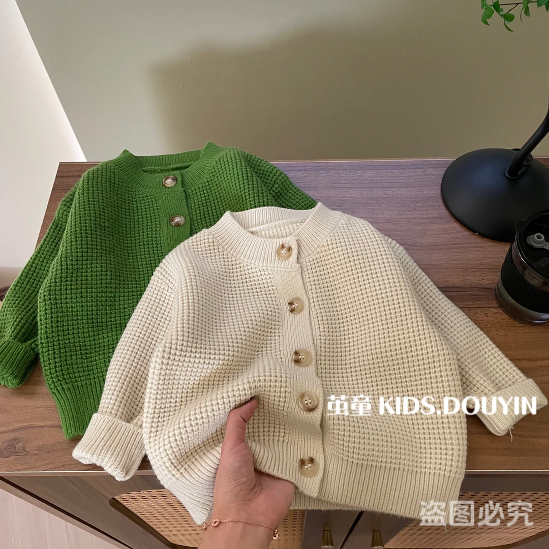 【麦麦妈】Q381韩系小童春秋季开衫毛衣秋季韩系宝宝韩版百搭纯色