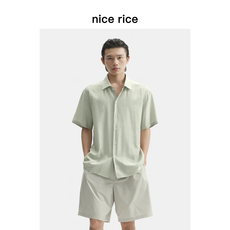 nice rice好饭 25夏季新品轻薄斜纹宽松翻领休闲短袖衬衫NHX03073