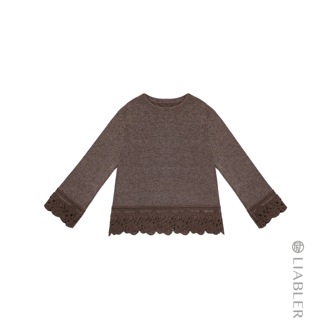 LIABLER/励 L25秋冬侘寂风针织拼接勾织边长袖圆领上衣 LAW25241J