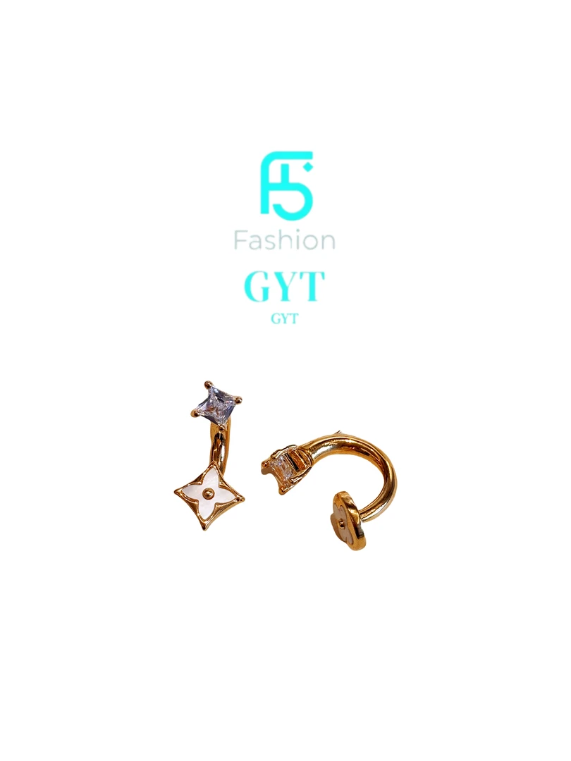 铜合金锆石耳饰 GYT·镀K金锆石耳钉蹄形花朵耳环