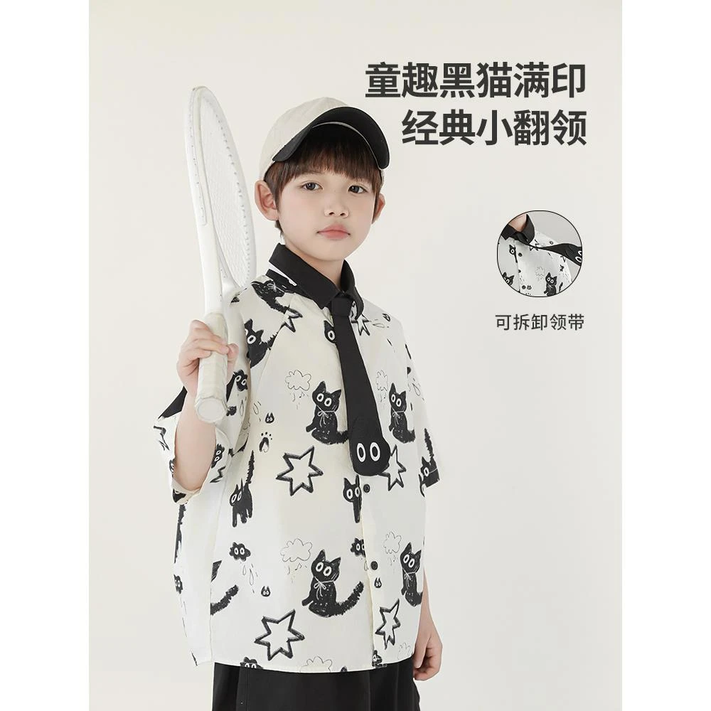 【夏二波】oddtails 儿童衬衣中大童男童洋气经典翻领满印QG2751