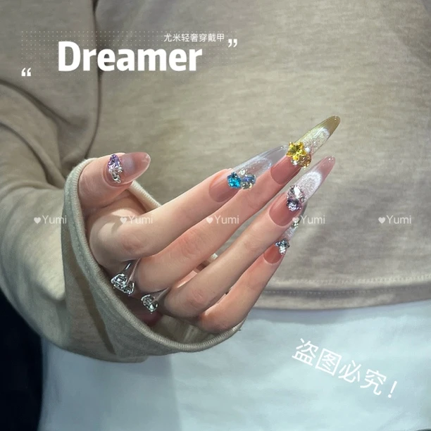 【彩虹糖】YUMI 春夏氛围感缤纷微笑显白爆闪猫眼糖果色手工穿戴甲