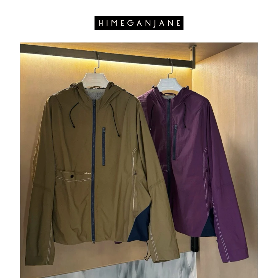 HIMEGANJANE 春夏户外拼接透气外套 防泼水连帽上衣24012