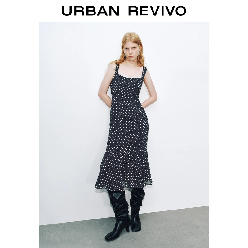 UR2025秋季新款女装魅力撞色波点拼接蕾丝连衣裙UWG750228+