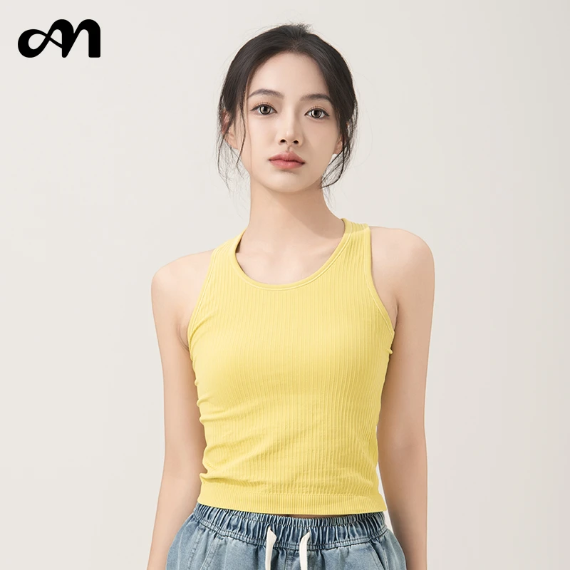 JUNMOVE女运动健身美背含胸垫瑜伽服运动背心亲肤透气夏JM1801