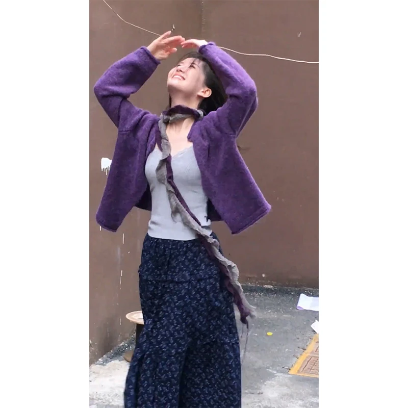 2025早秋新款女法式气质修身百搭长袖针织开衫高腰显瘦碎花半身裙