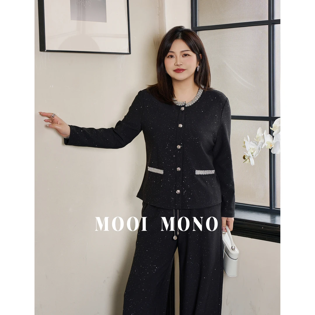 MOOI MONO"星辉狂想"显瘦早春小香风撒银亮片圆领开衫外套W623S51