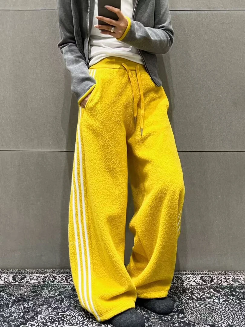 【宝儿姐优选】加绒杠条颗粒绒休闲卫裤