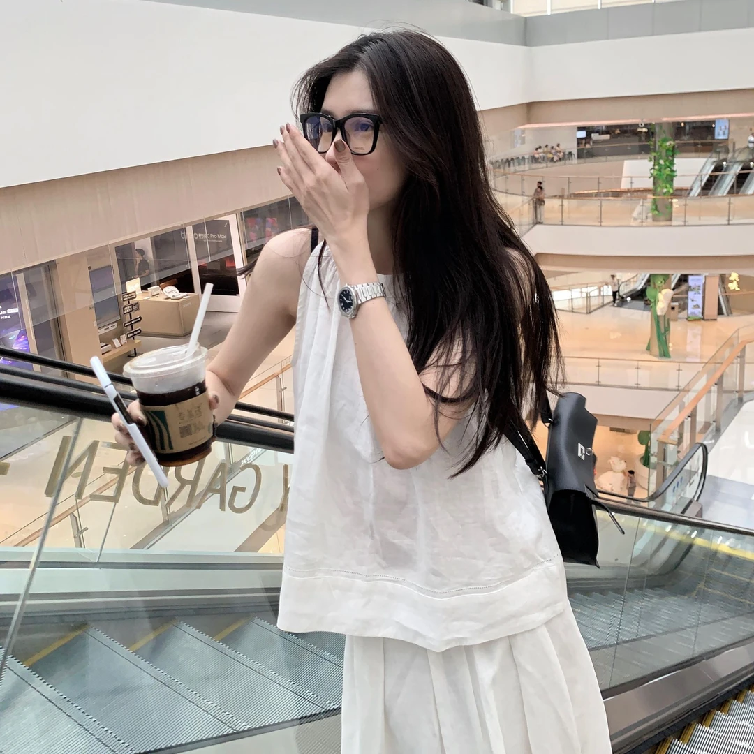 法式气质挂脖无袖背心露肩上衣女2025夏季韩版高腰显瘦半身裙长裙