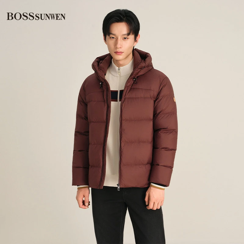 BOSSSUNWEN博斯绅威2025年冬季连帽羽绒服男90白鸭绒防风外套-190