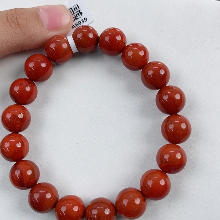 披***肠未镶嵌瓦西牛血红双色圆珠单圈11mm南红玛瑙