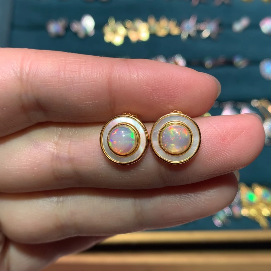 银S925镶嵌欧泊耳钉款式