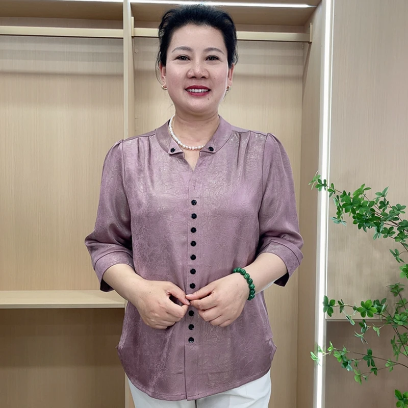 大码高档衬衫母亲节送妈妈三角领七分袖套头衫MSXG2689