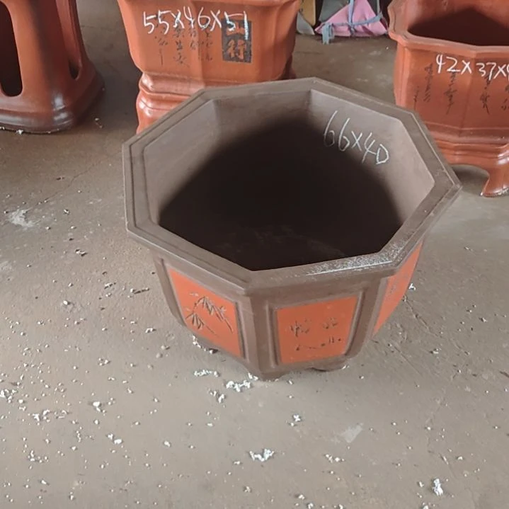 西***山紫砂花盆两个中号