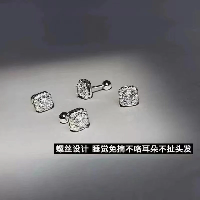 足银耳饰 中国银都足银耳钉小方糖拧螺丝耳钉足银999百搭轻奢ins